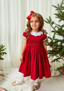 *SECONDS SALE* The hand smocked GRACE dress - Red Cotton (Holidays Edition)