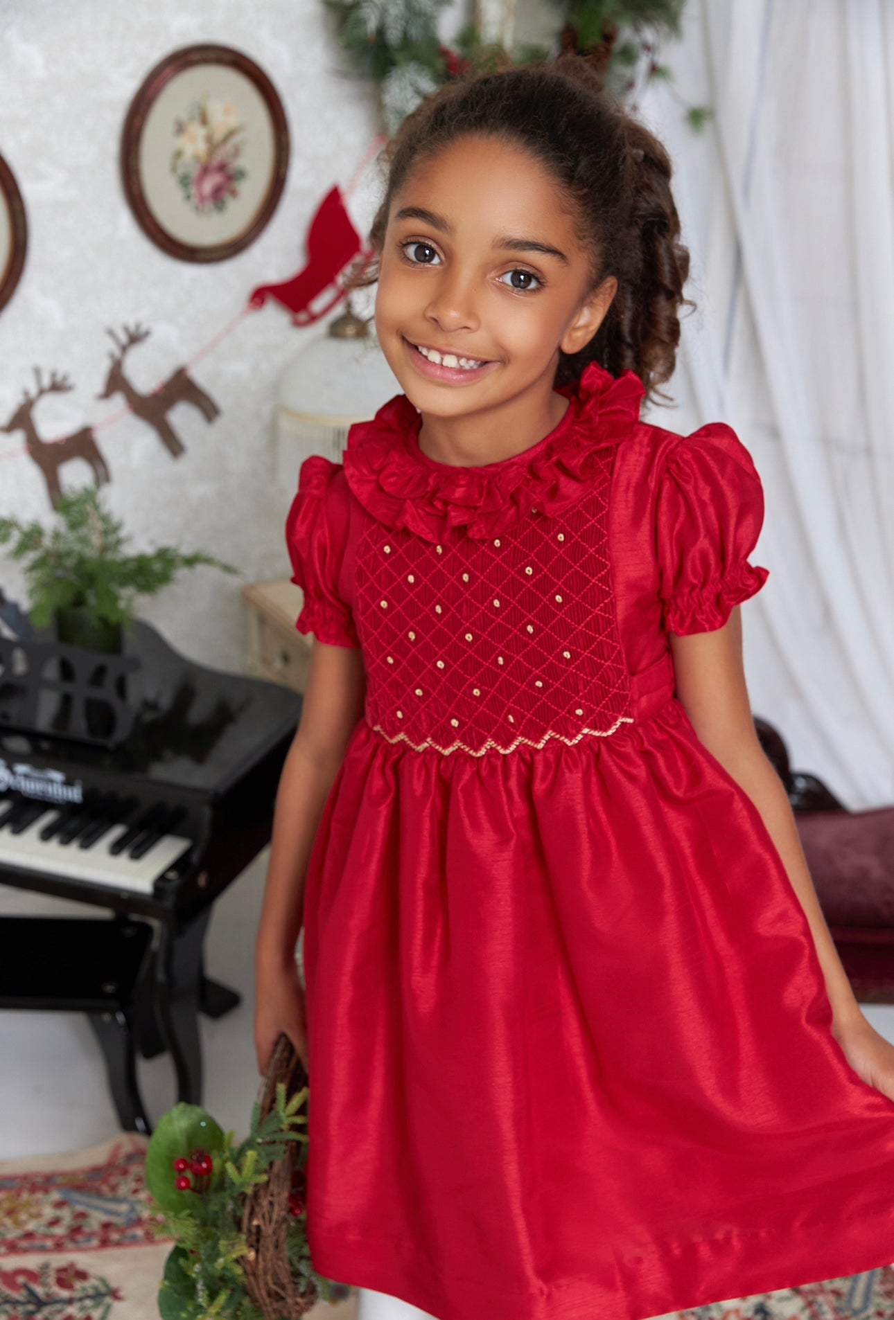 *SECONDS SALE** The hand smocked THERESA dress - Red in 100% SILK (Holidays Edition)