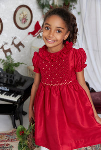 *SECONDS SALE** The hand smocked THERESA dress - Red in 100% SILK (Holidays Edition)