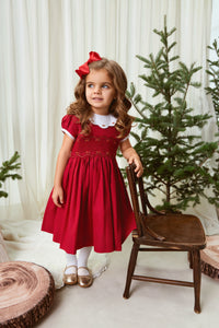 The hand smocked GRACE dress - Red Silk