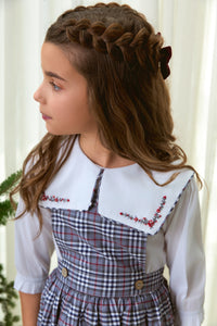 The hand smocked JUSTINE set - Plaid Grey/Red