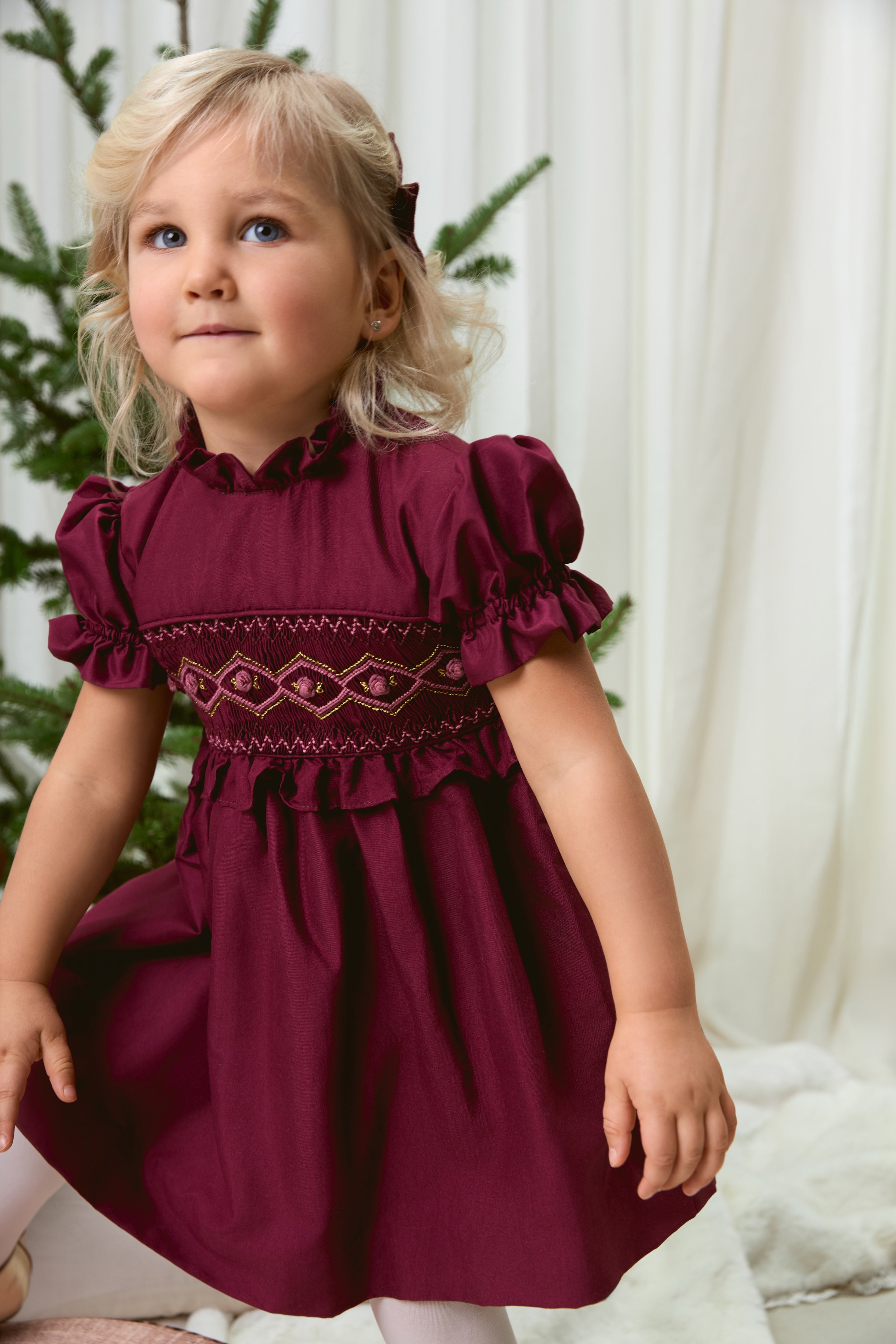 The hand smocked FLORIANE dress - Burgundy