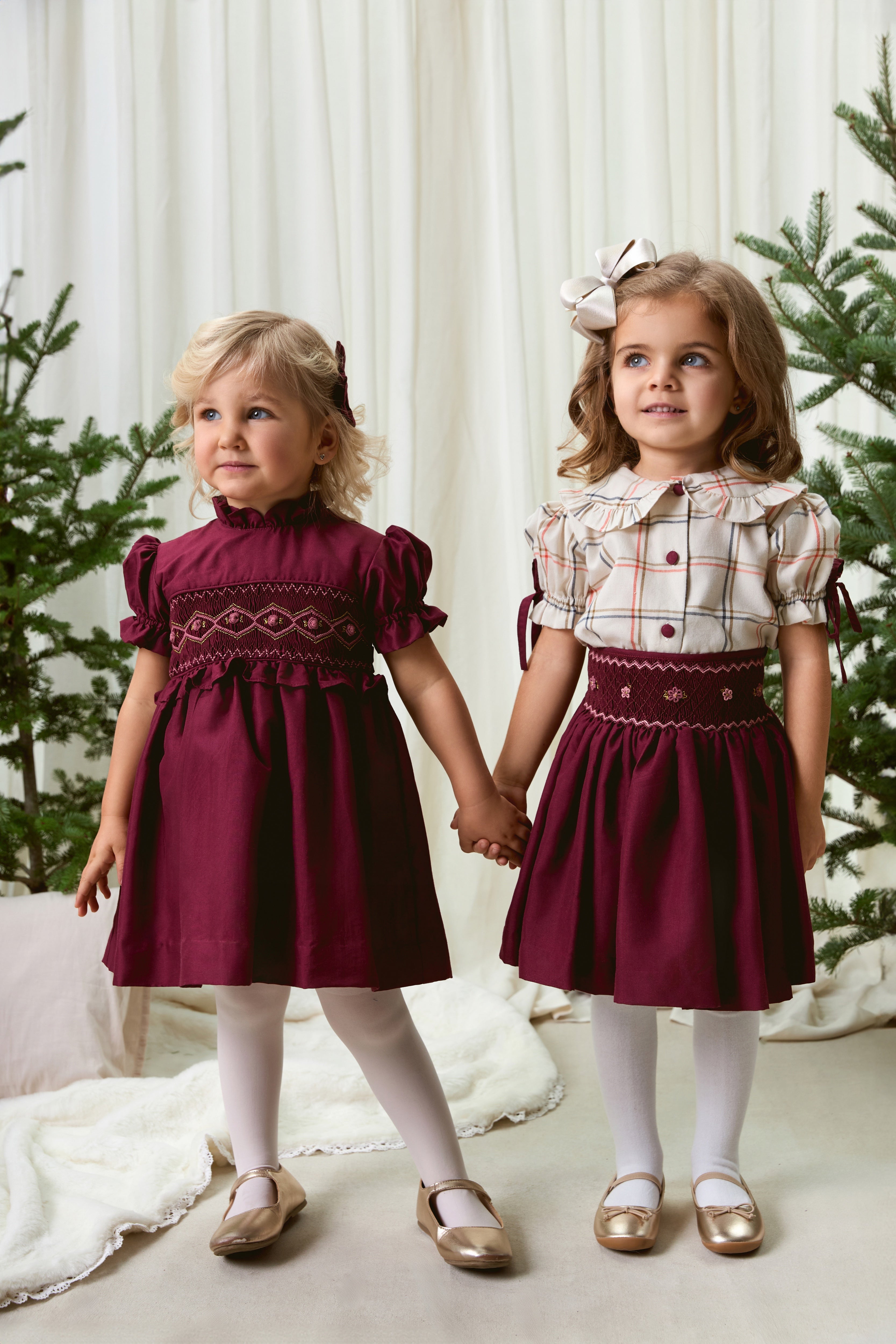 The hand smocked FLORIANE dress - Burgundy