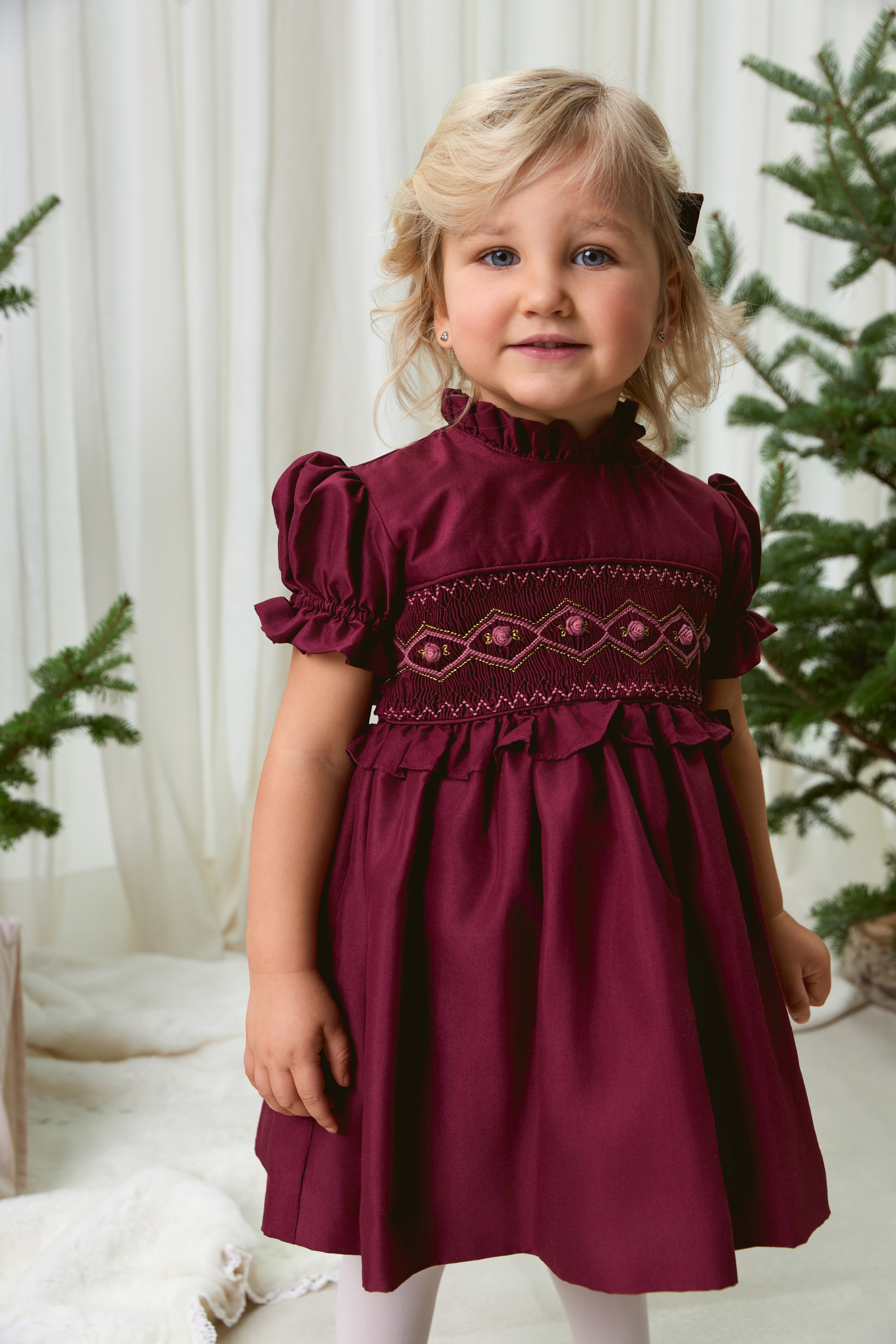 The hand smocked FLORIANE dress - Burgundy