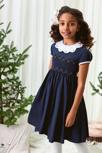 The hand smocked GRACE dress - Navy