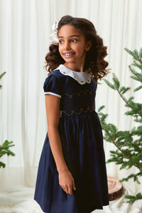 The hand smocked GRACE dress - Navy