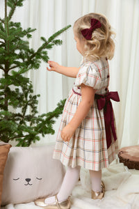 The hand smocked BELLA dress - Ivory/burgundy