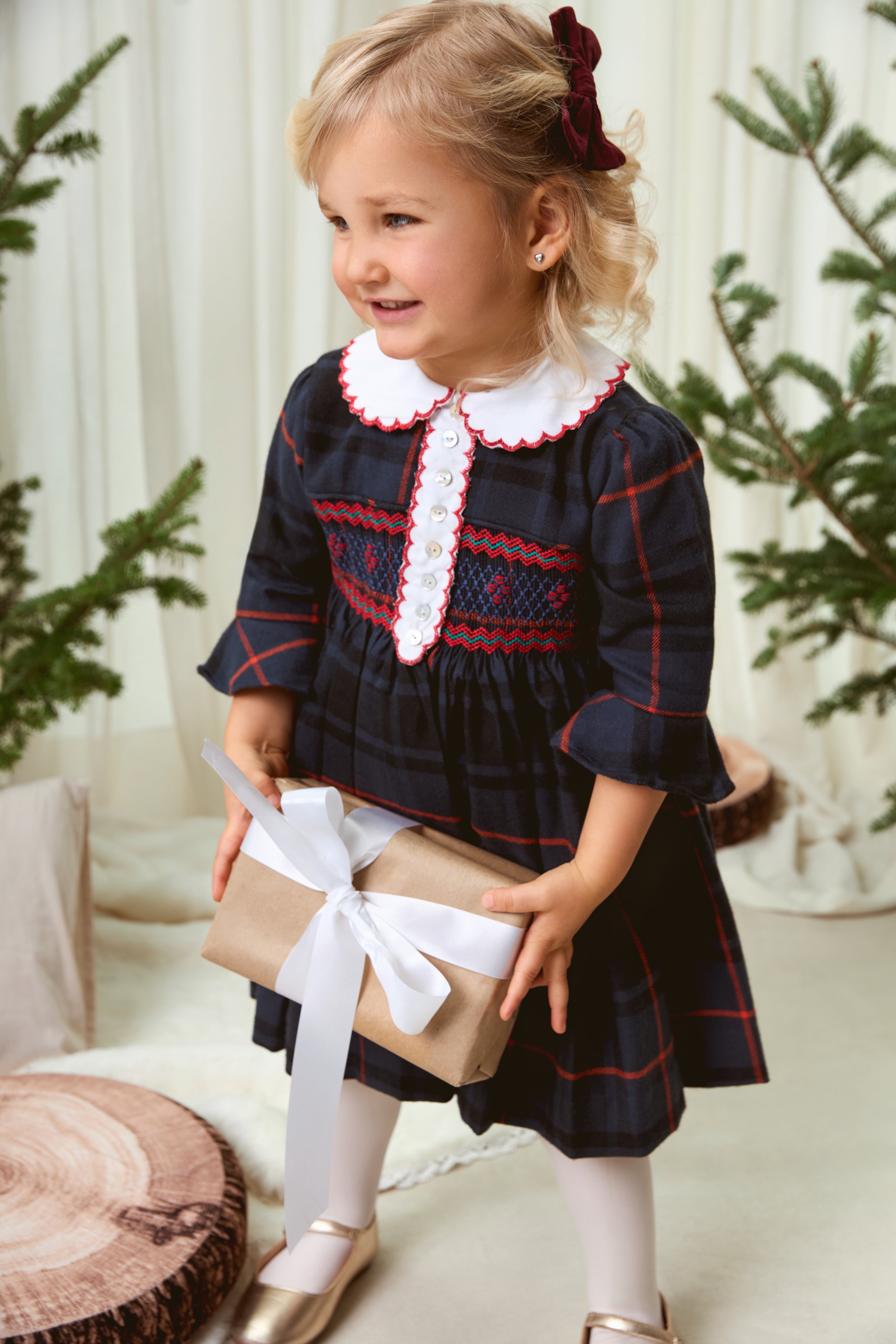 The hand smocked FLORENCE dress - Plaid Navy