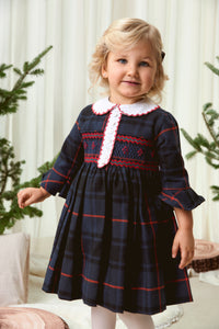 The hand smocked FLORENCE dress - Plaid Navy