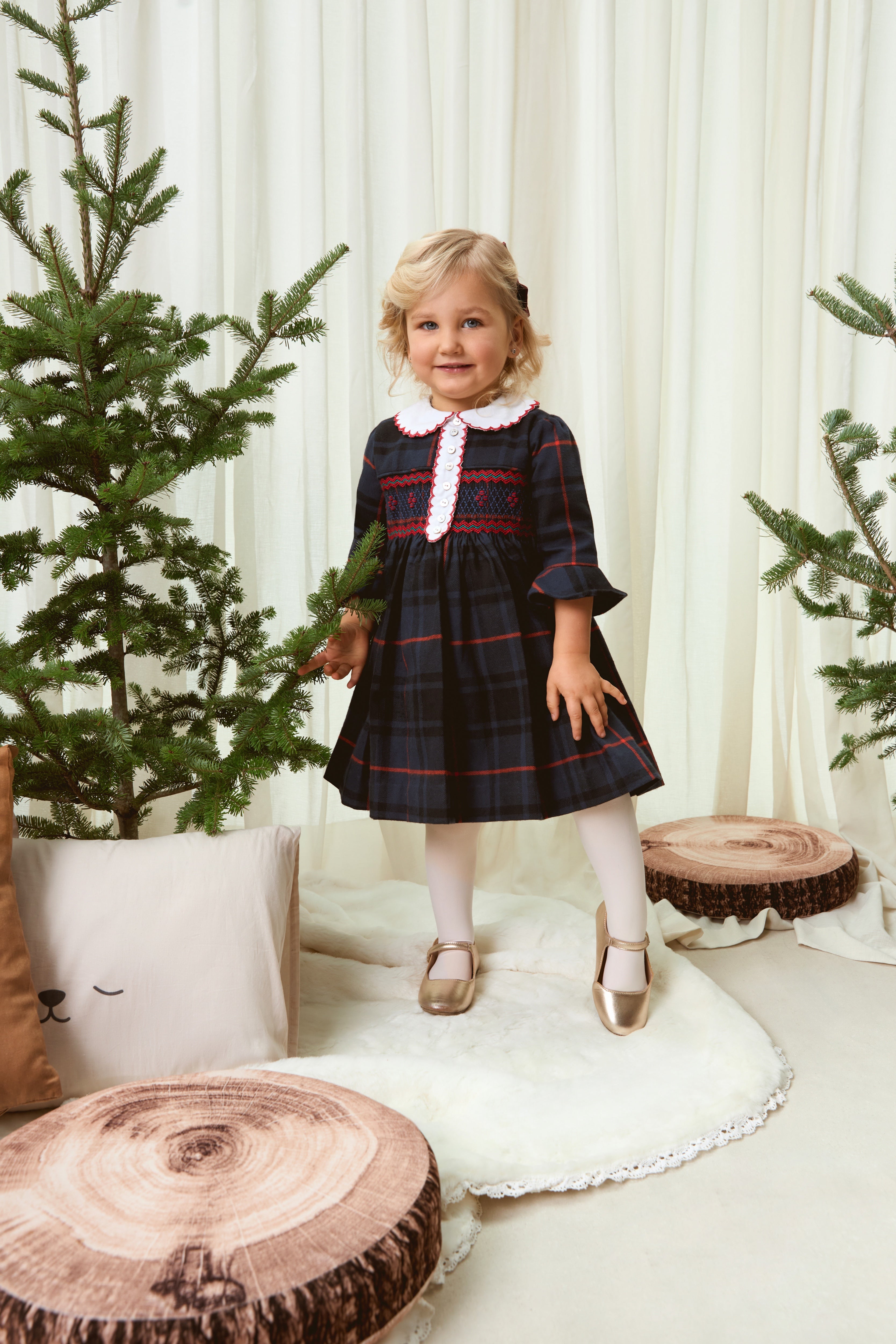 The hand smocked FLORENCE dress - Plaid Navy