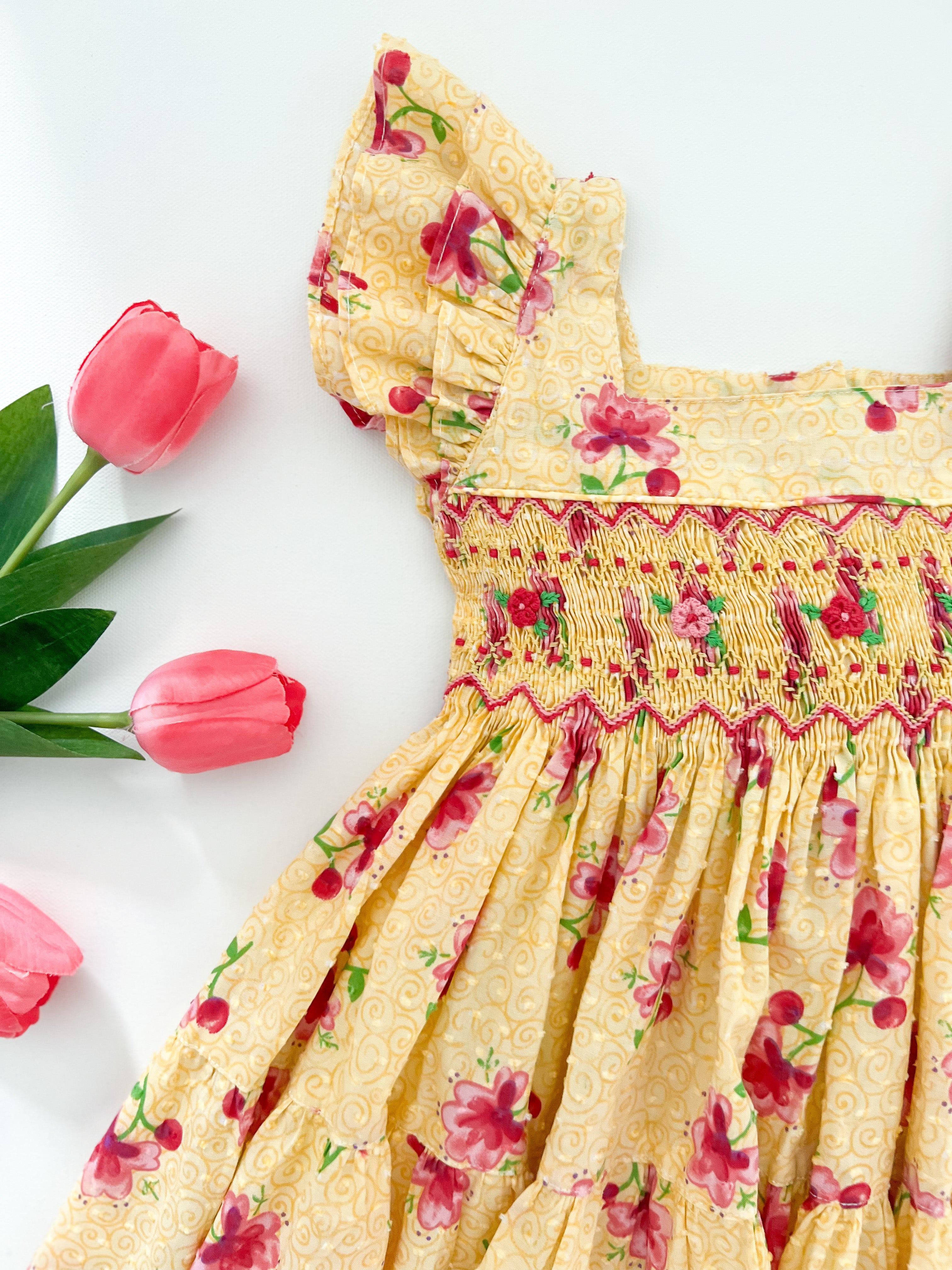 The hand smocked FIONA dress - Floral Yellow