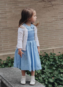 ** SECONDS SALE ** The hand smocked blue dress (visible needle marks)
