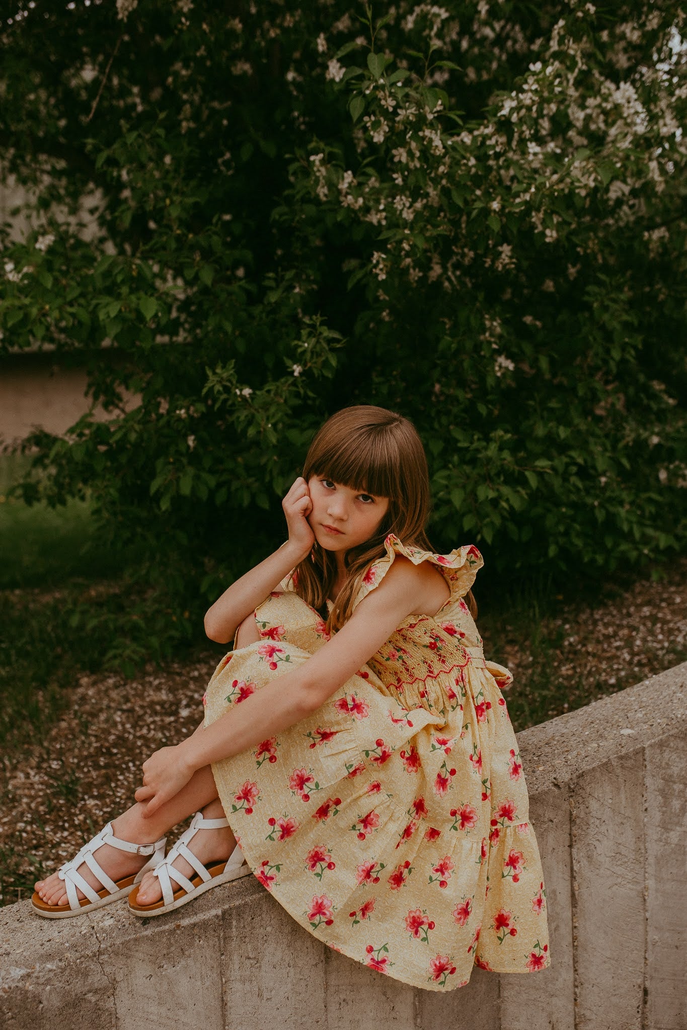 The hand smocked FIONA dress Floral Yellow Pomme Cannelle