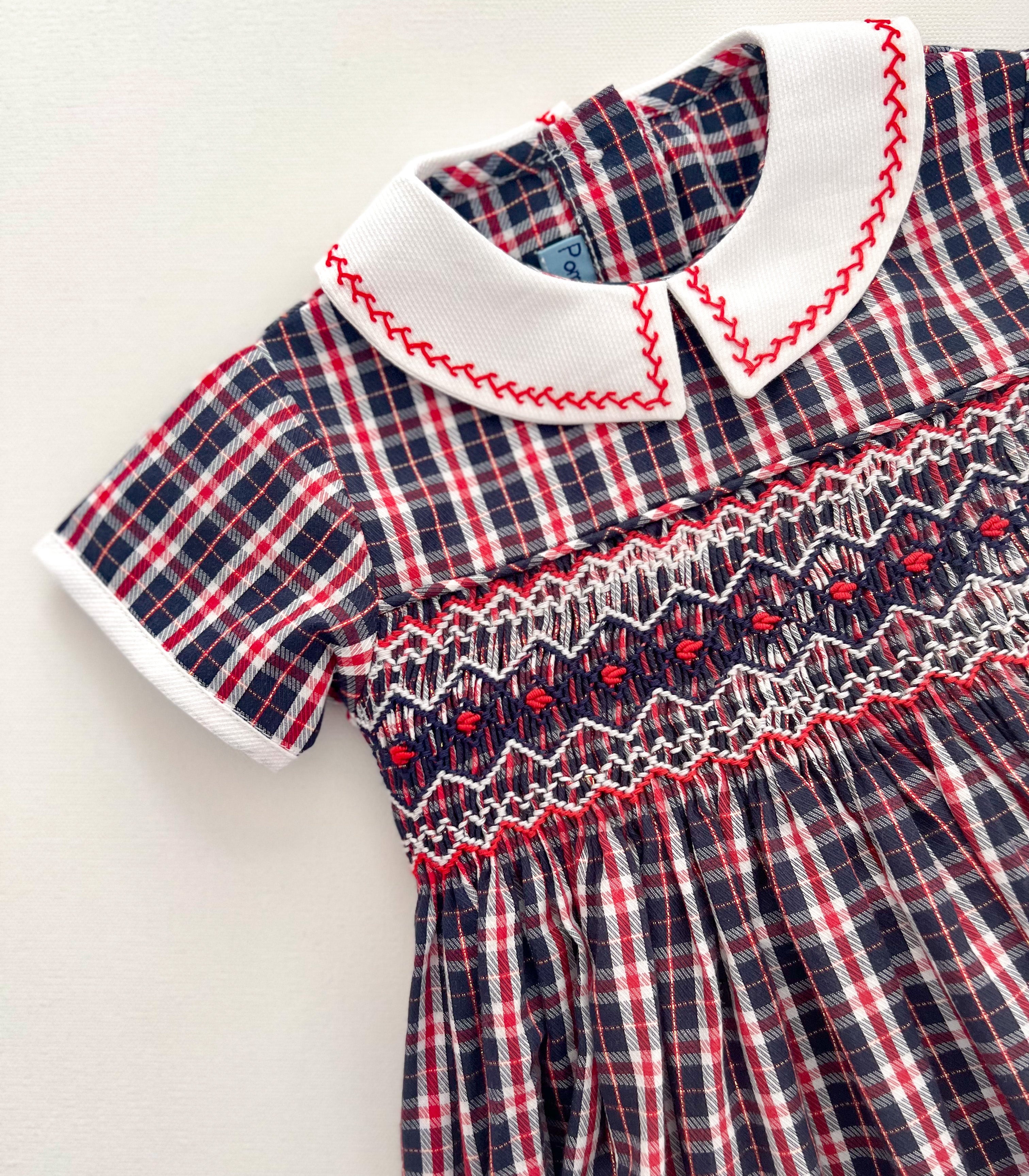 ** SECONDS SALE ** The hand smocked unisex ANDRÉA romper - Tartan blue/red