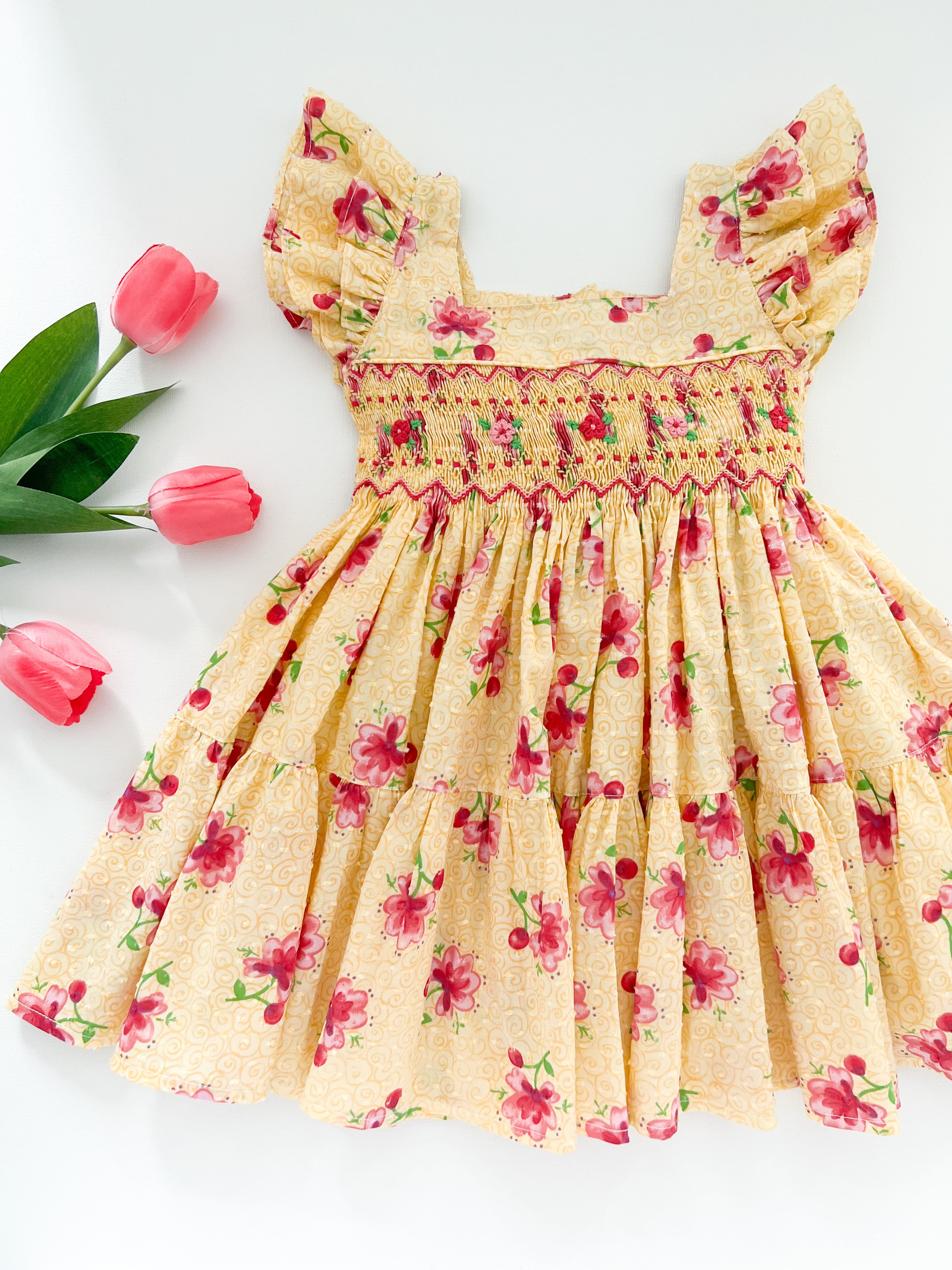 The hand smocked FIONA dress - Floral Yellow