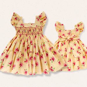 The hand smocked FIONA dress - Floral Yellow