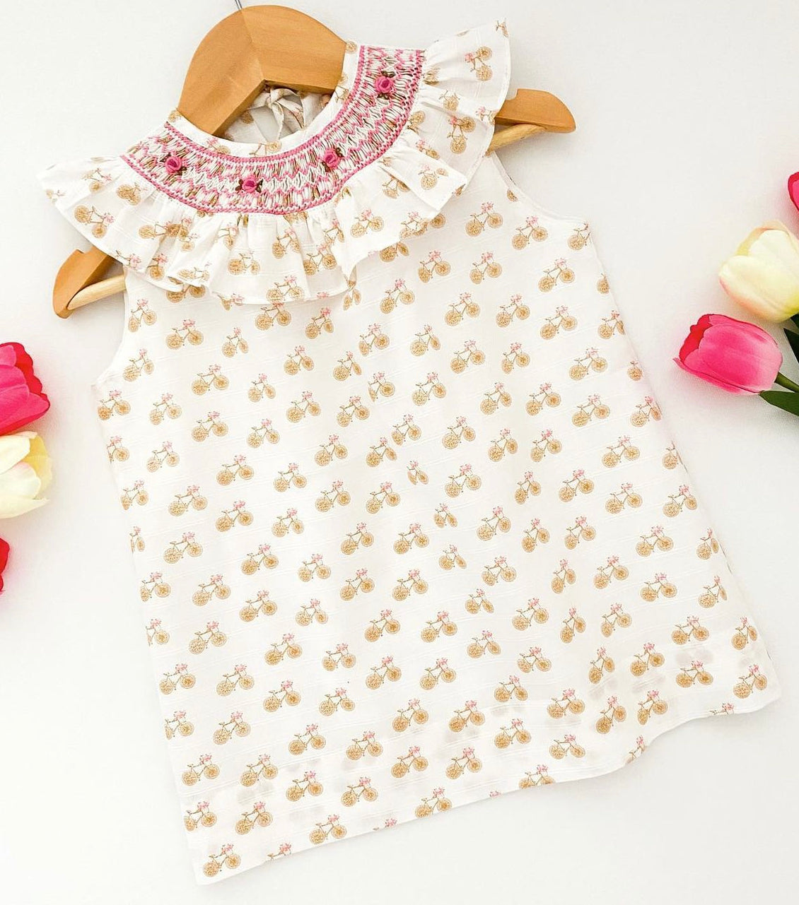 ** SECONDS SALE ** The hand smocked CLARA dress with bicycles prints