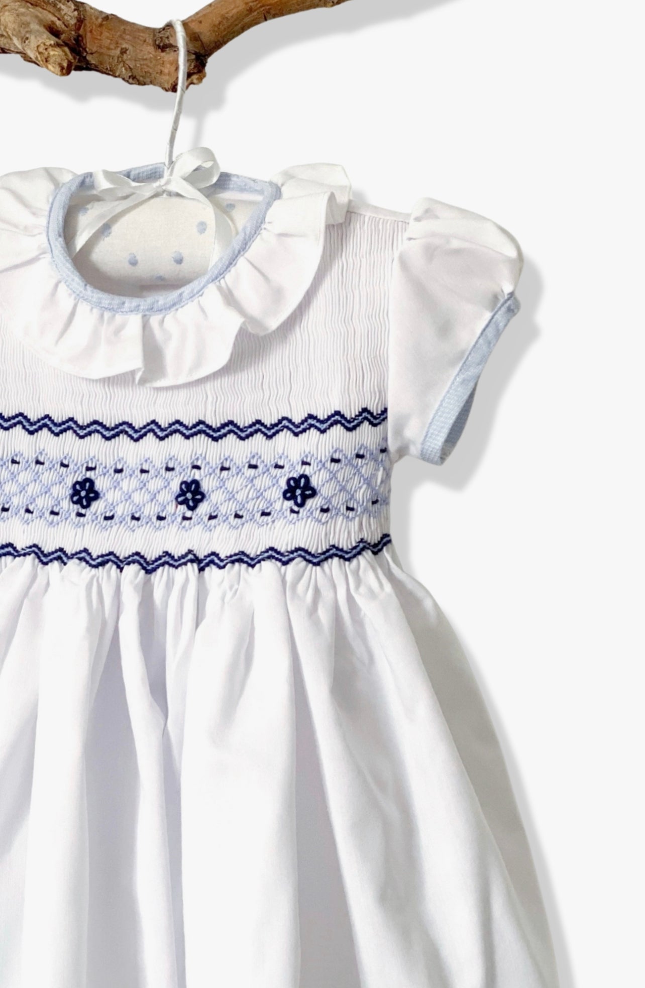 *SECONDS SALE** The hand smocked BENEDICTE dress - in white and blue