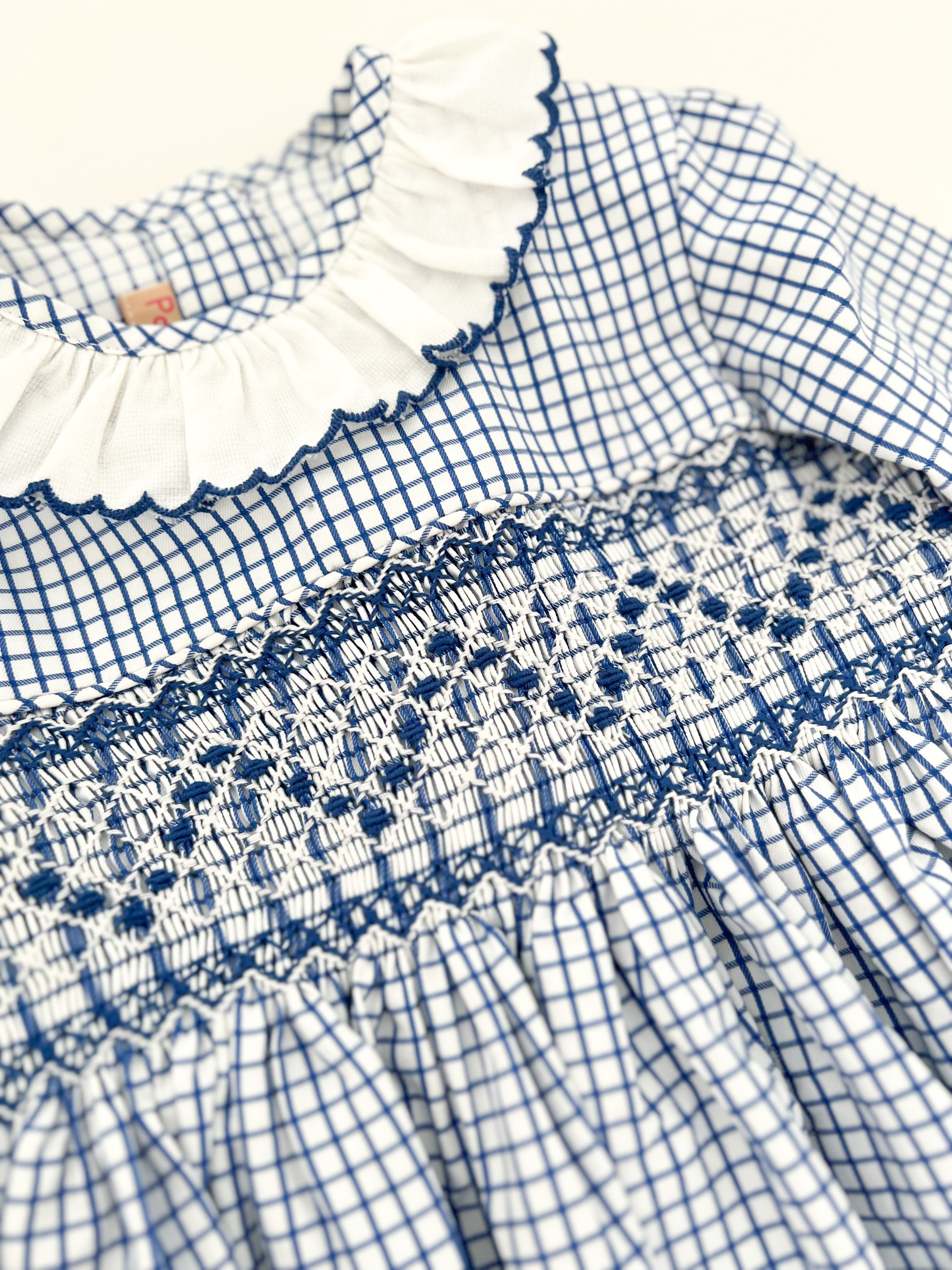 ** SECONDS SALE** The hand embroidered DORIANE dress - Checkered blue