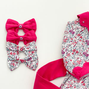 Hand embroidered Hair Bow (1) - PINK LIBERTY