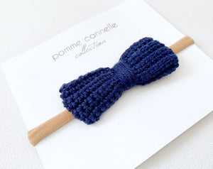 Hand knitted hair bow - Navy