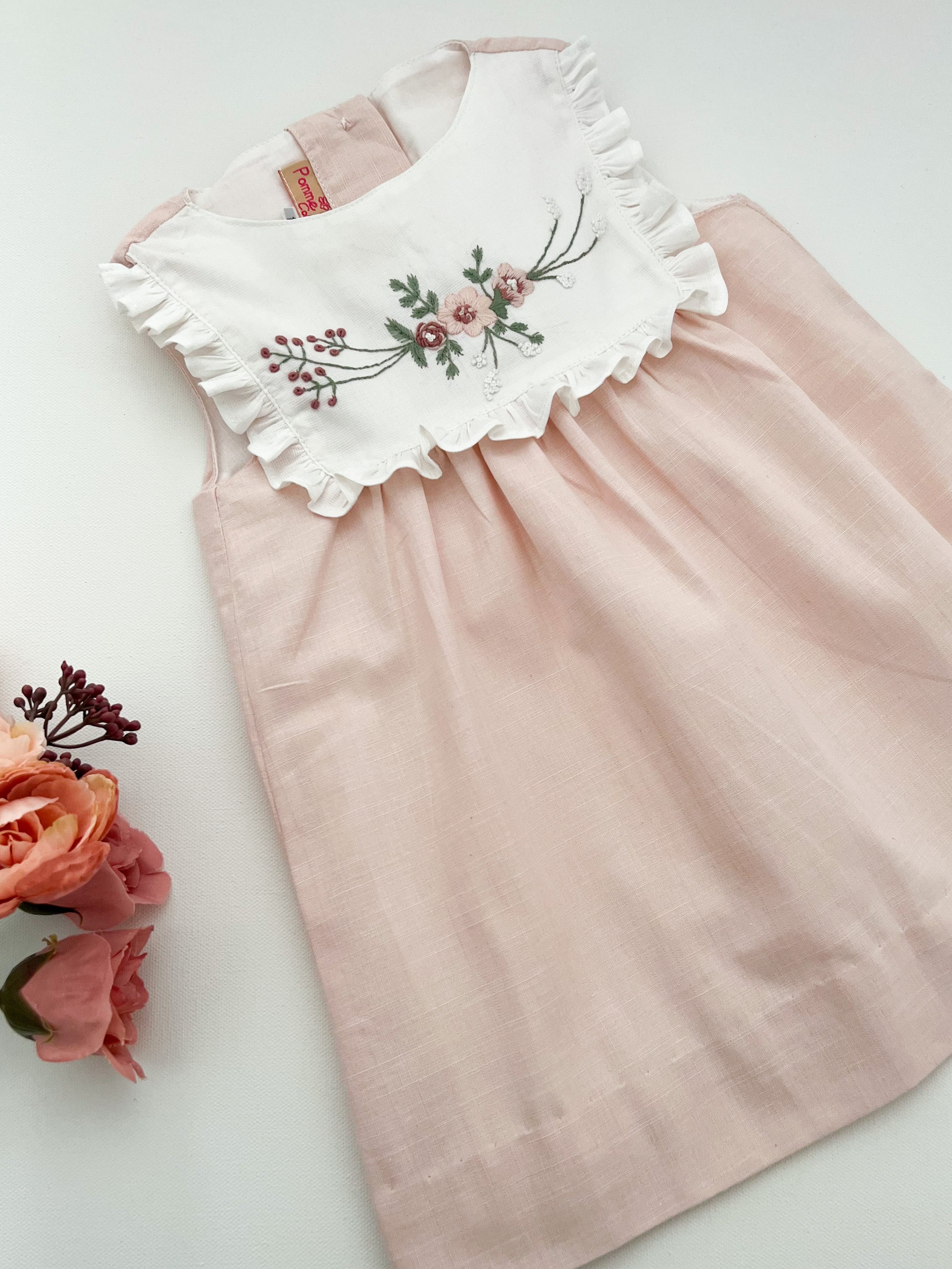 *SECONDS SALE* The hand embroidered ALICIA dress - in light pink