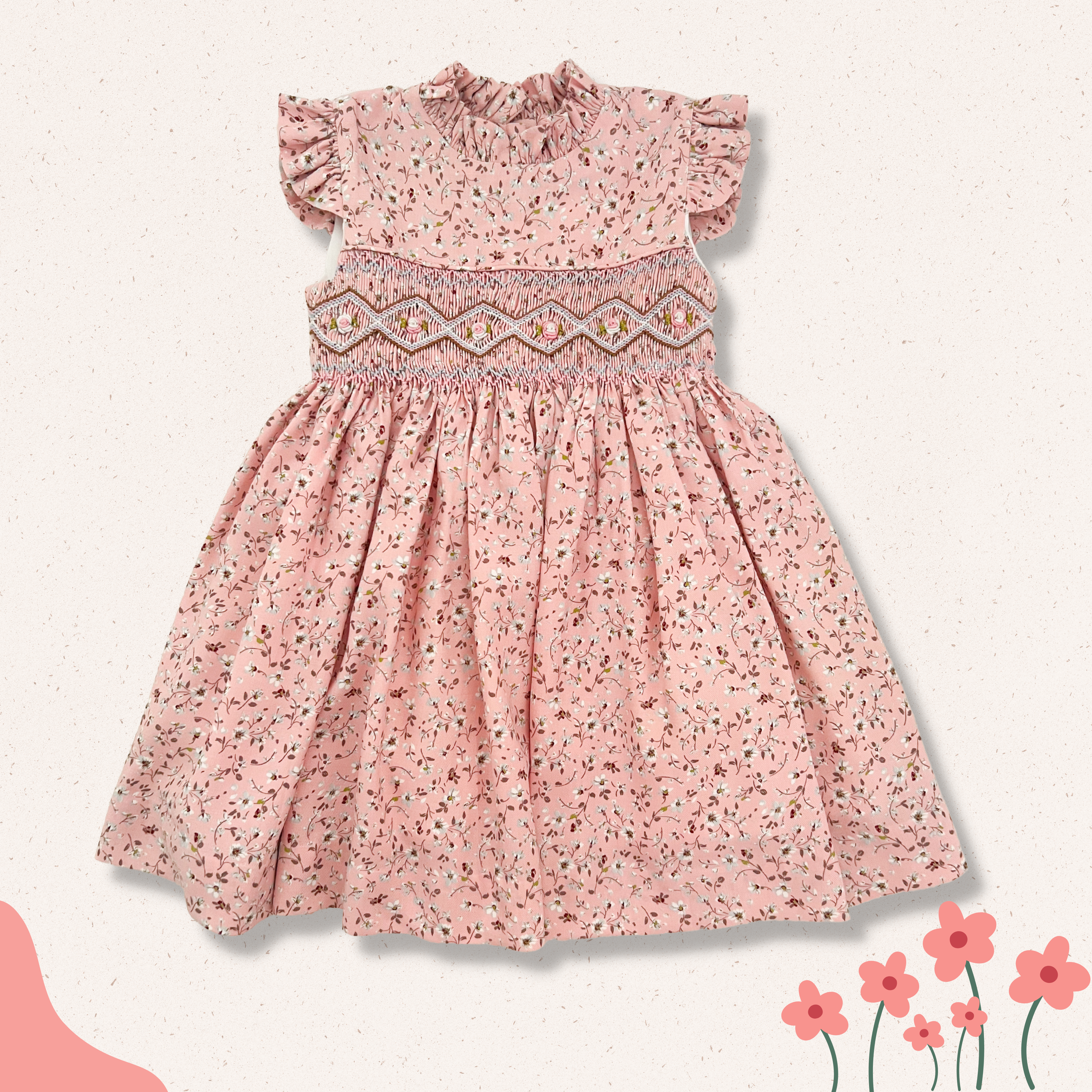 ** SOLD OUT ** The hand smocked IRIS dress - Pink Floral