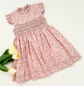 ** SOLD OUT ** The hand smocked IRIS dress - Pink Floral