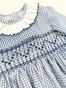 The hand embroidered DORIANE dress - Checkered blue