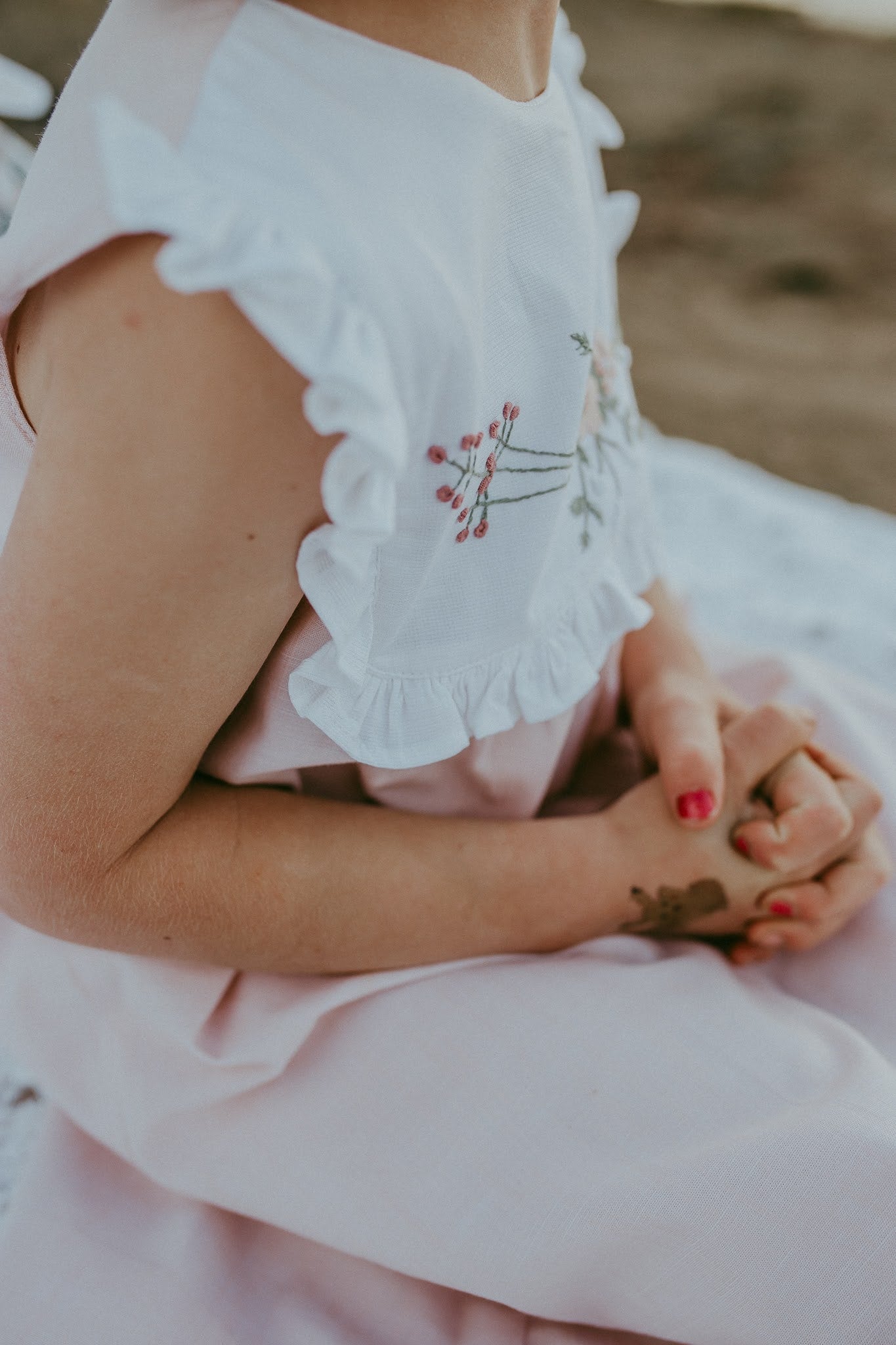 *SECONDS SALE* The hand embroidered ALICIA dress - in light pink