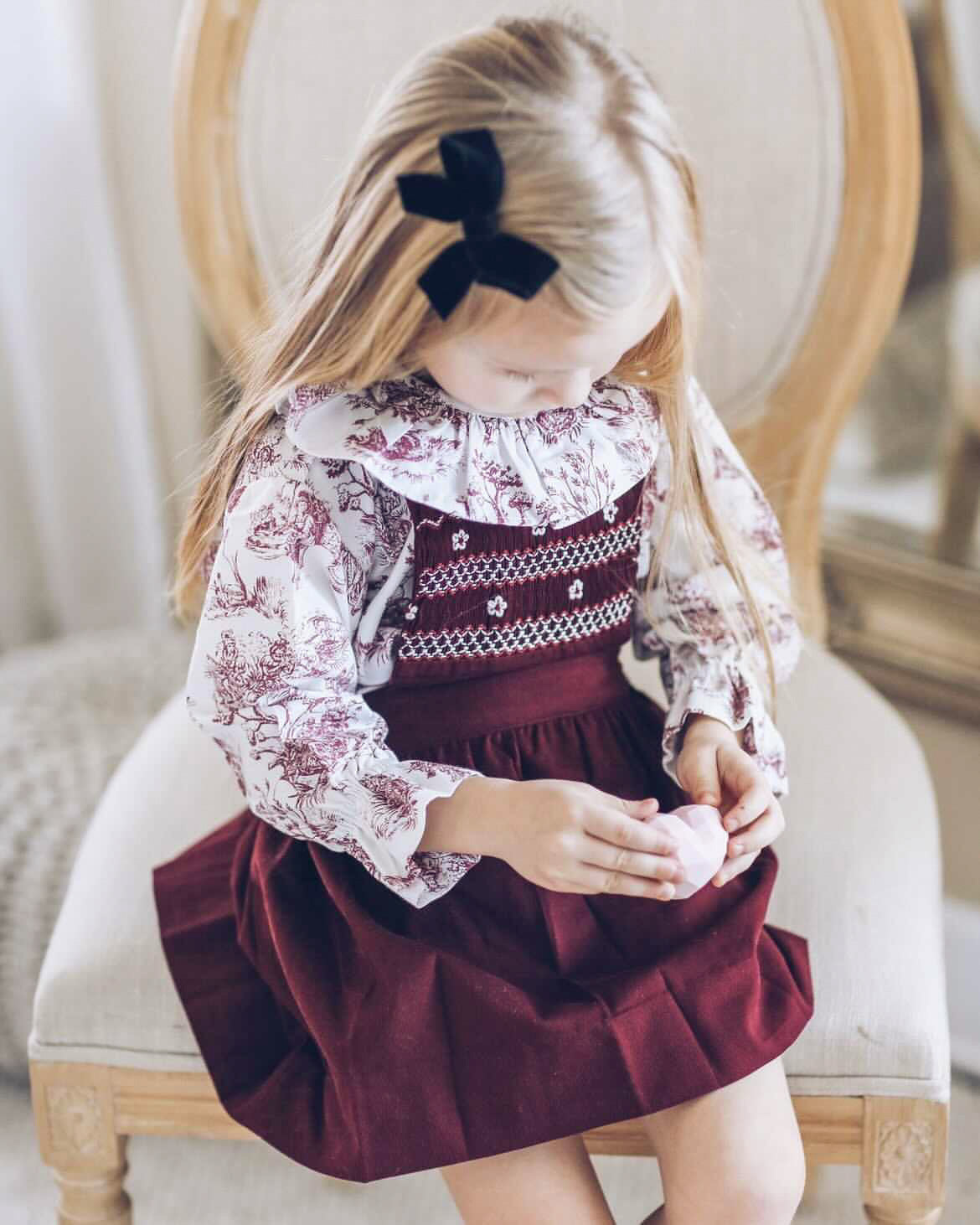 The hand smocked JOSEPHINA set - Toile de jouy