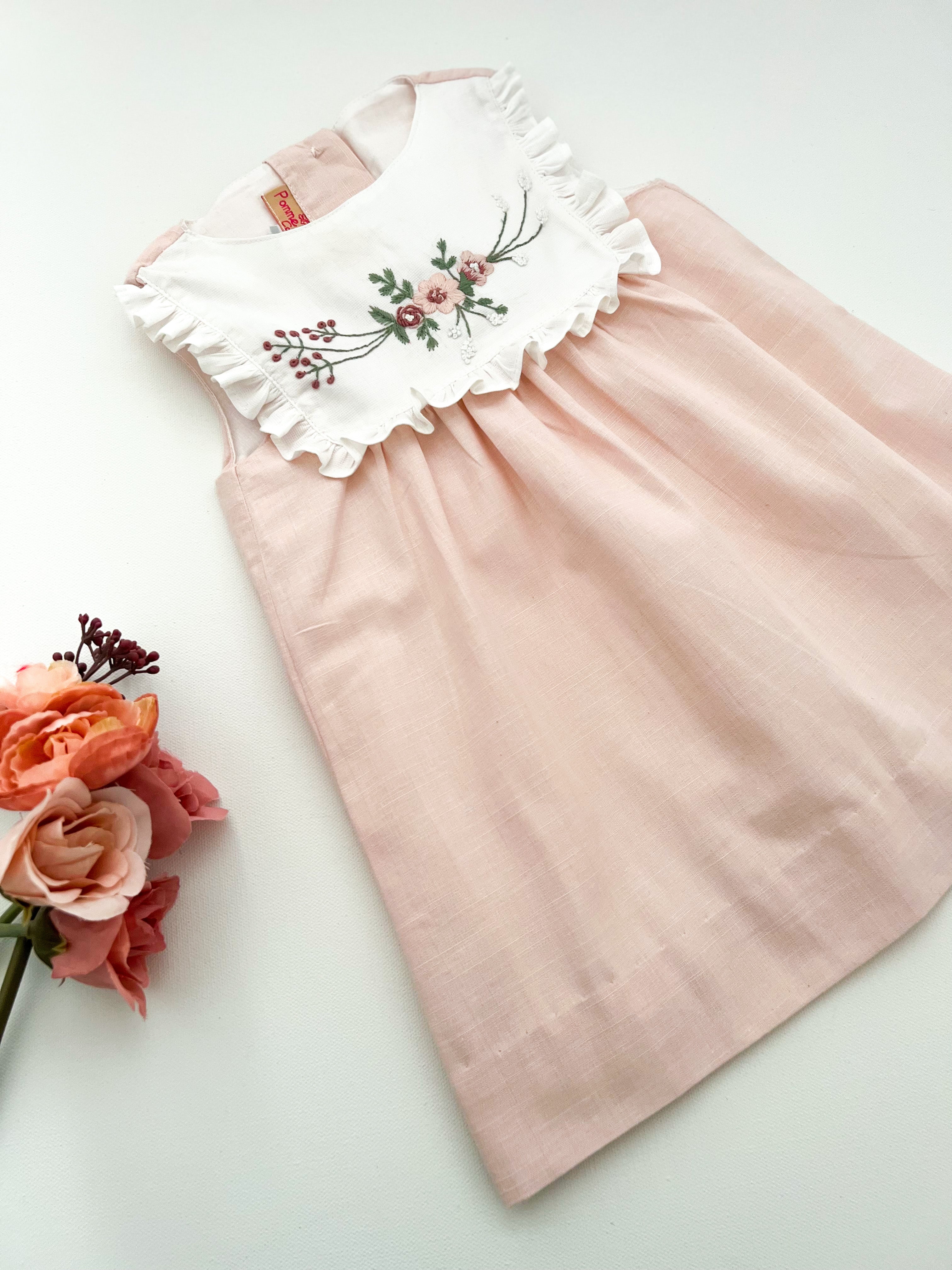 *SECONDS SALE* The hand embroidered ALICIA dress - in light pink