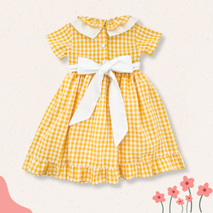 Golden Gingham Smocked Dress