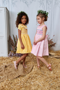 The hand smocked SELAH dress - Gingham Yellow 