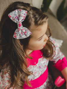 Hand embroidered Hair Bow (1) - PINK LIBERTY