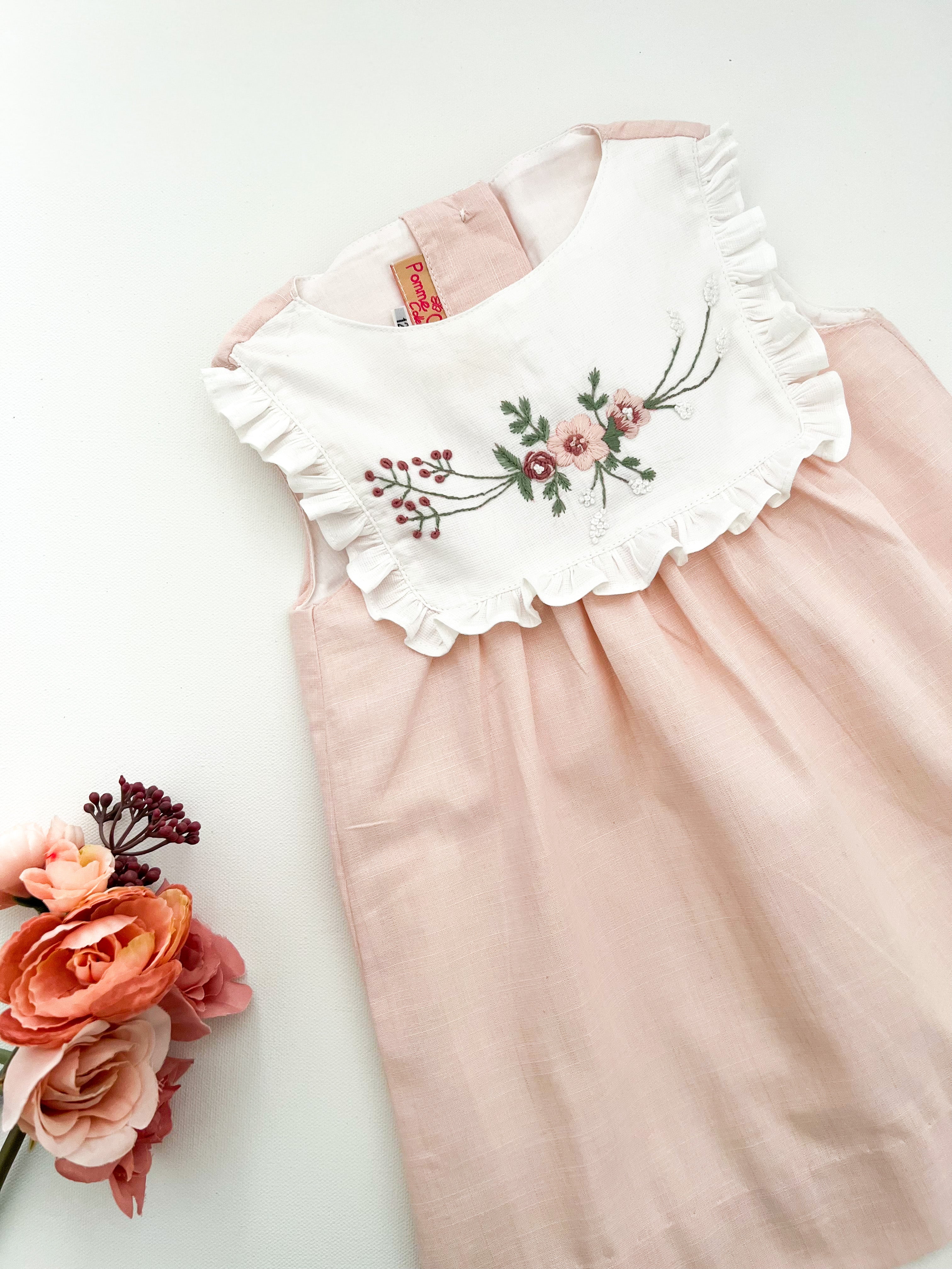 *SECONDS SALE* The hand embroidered ALICIA dress - in light pink