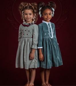 The hand smocked THERESA dress - checked green burgundy