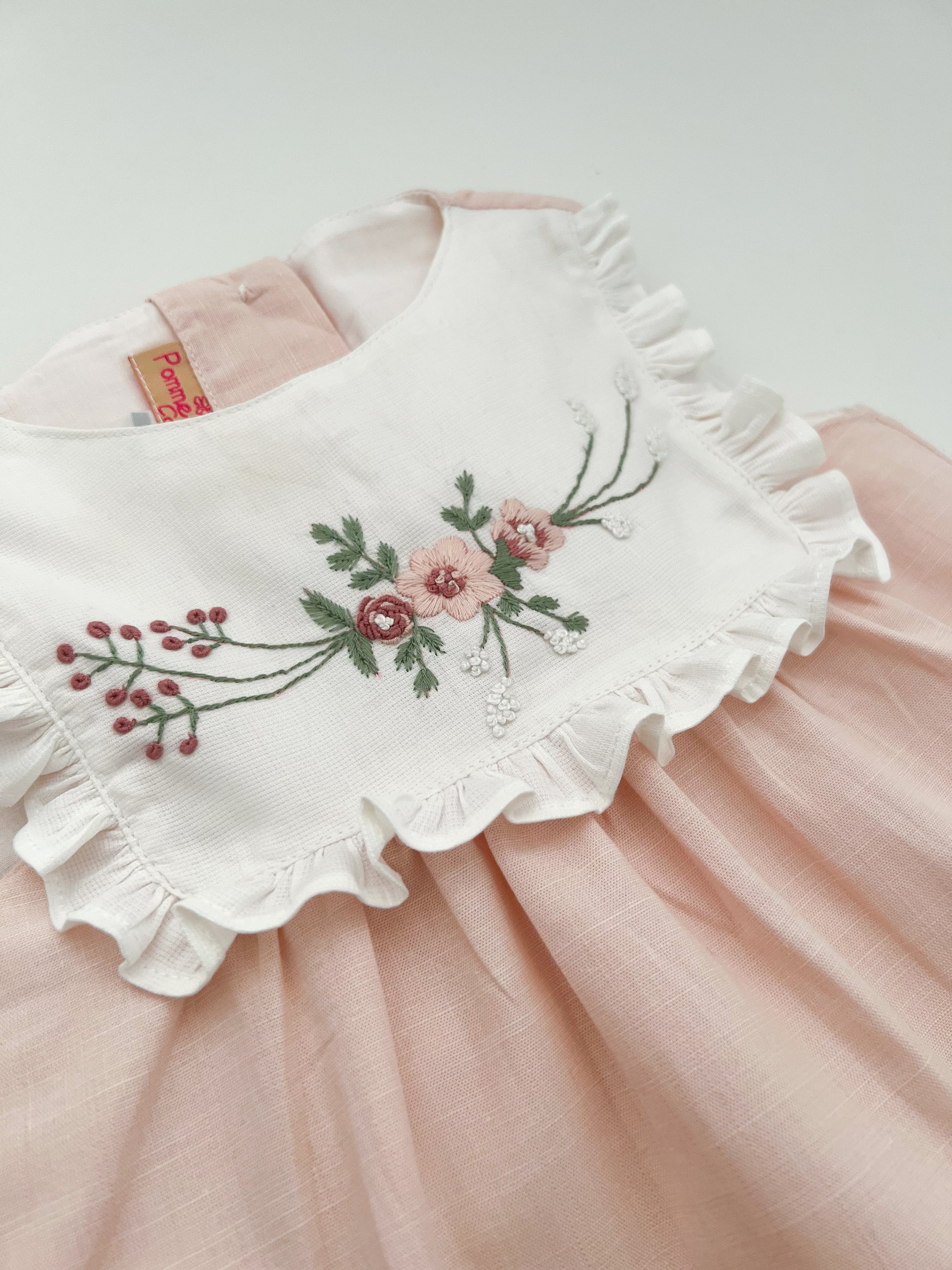 *SECONDS SALE* The hand embroidered ALICIA dress - in light pink