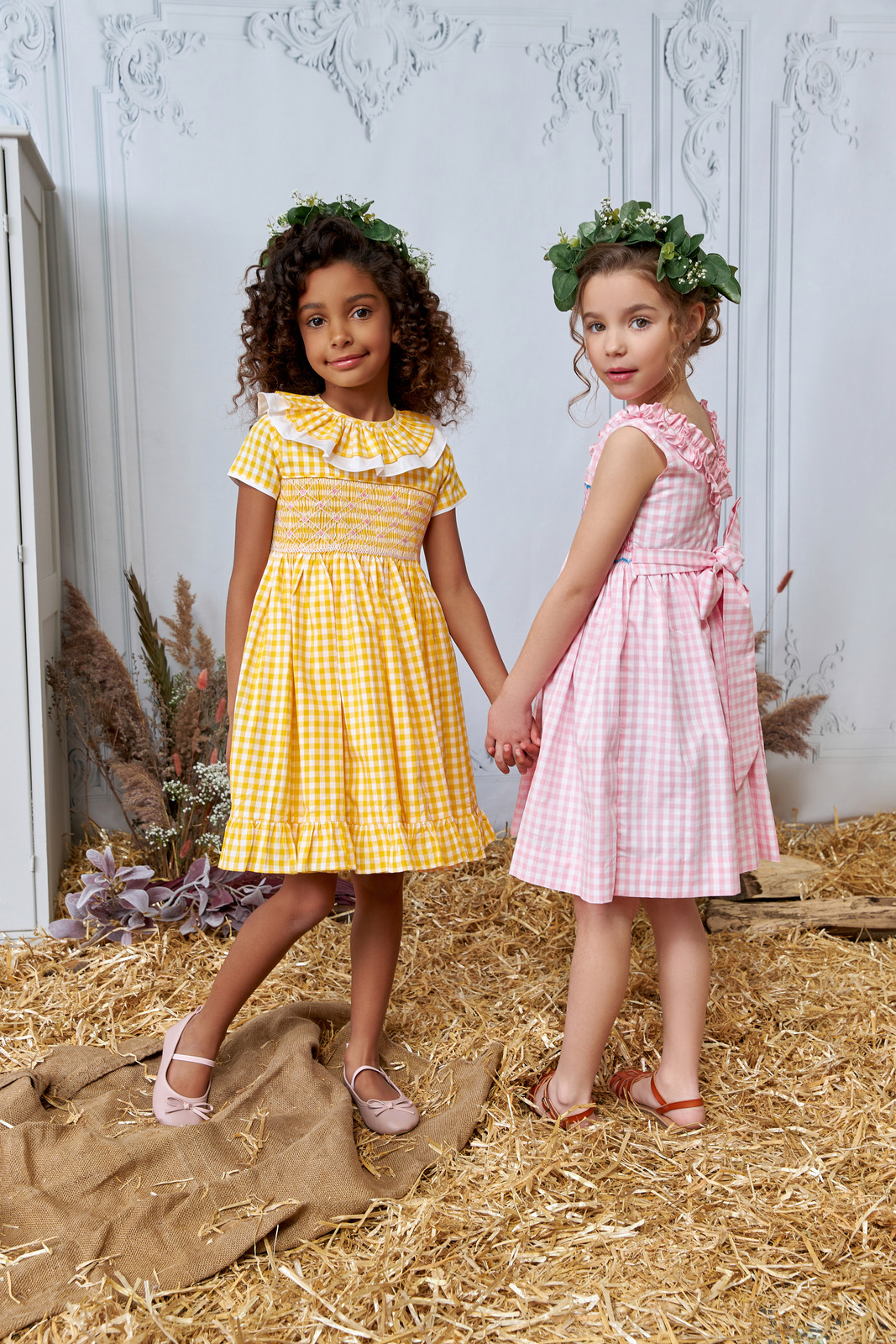 Girls pink top gingham dress