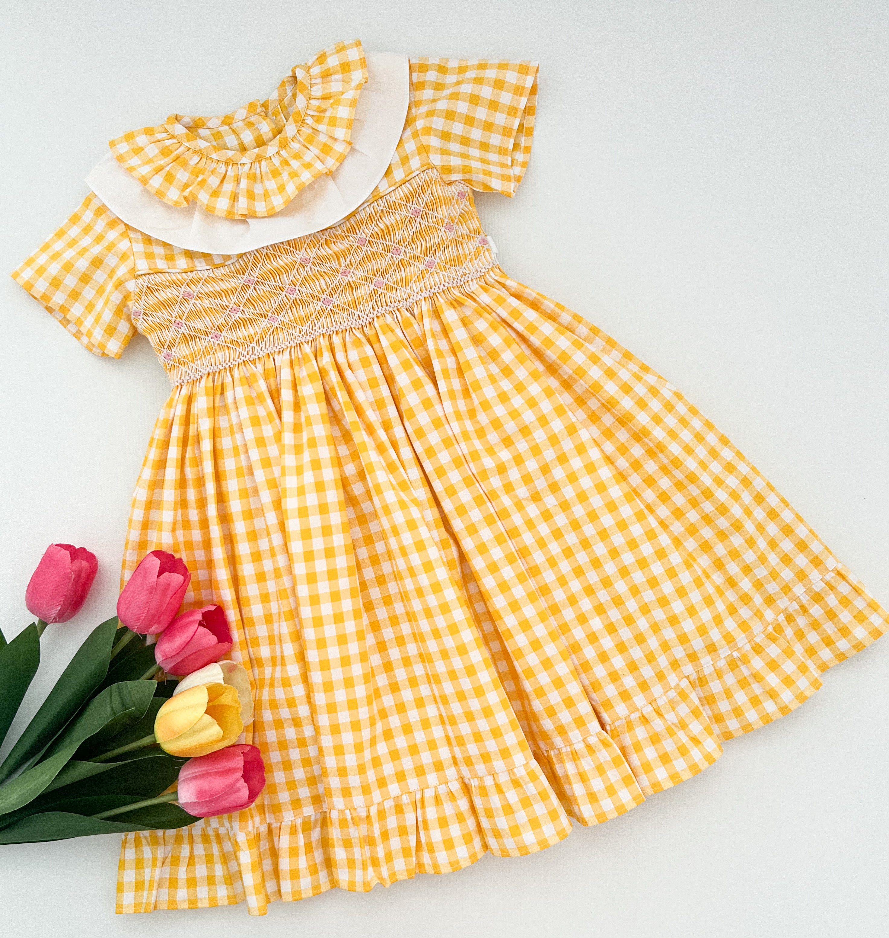 The hand smocked SELAH dress - Gingham Yellow 