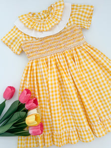 The hand smocked SELAH dress - Gingham Yellow 