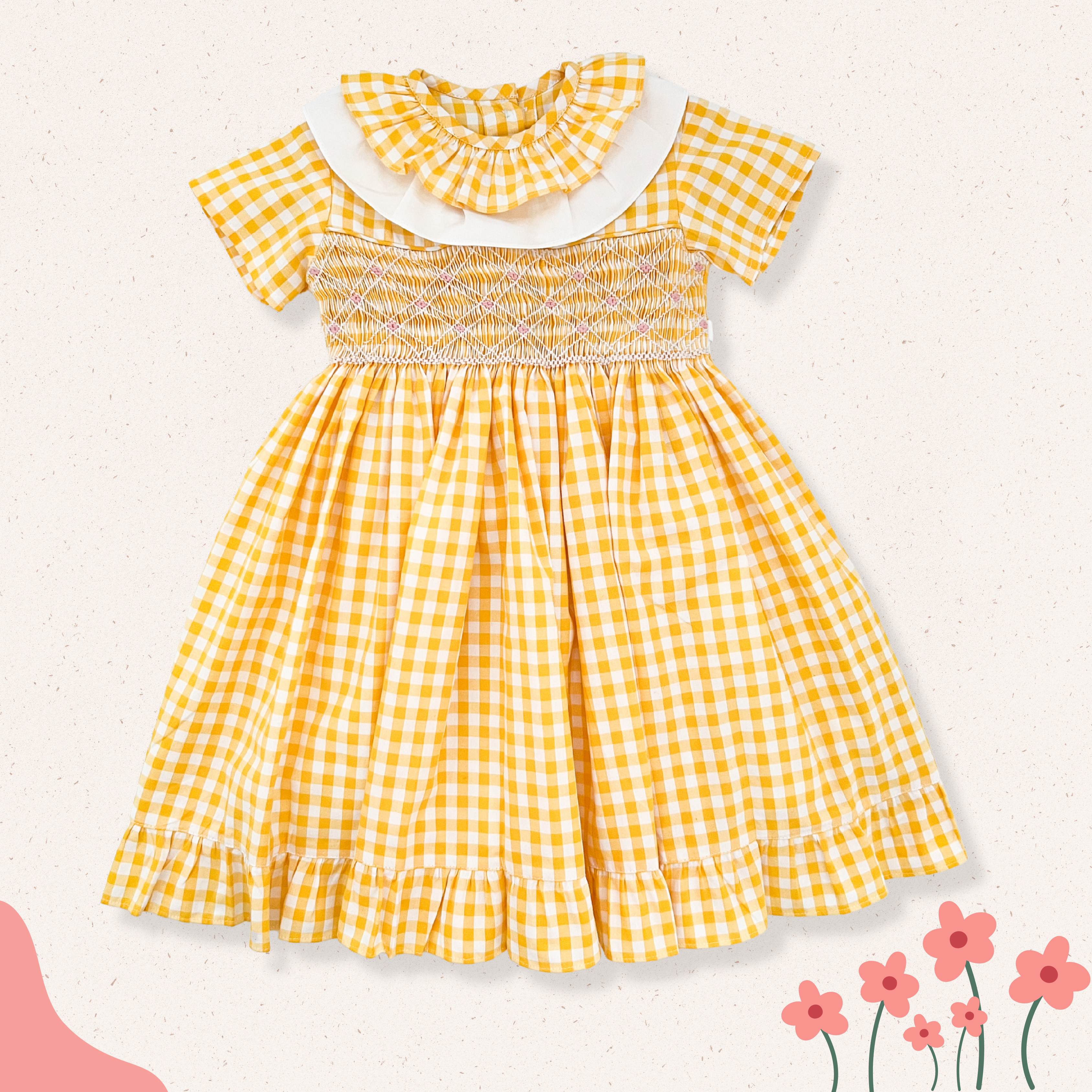 The hand smocked SELAH dress - Gingham Yellow 